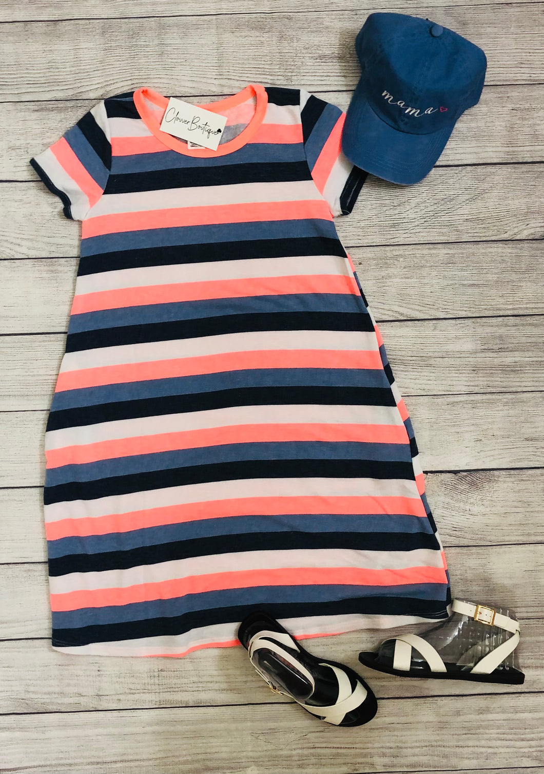 Blue & Coral Striped Dress