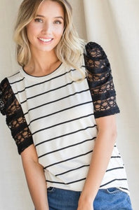 Striped Lace Sleeve Top