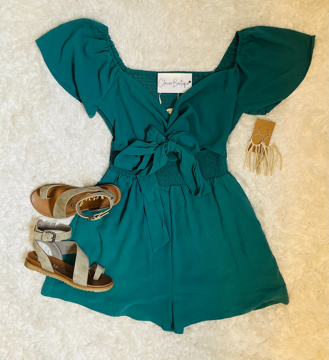 Teal Tie Reversible Romper