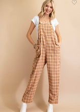 Load image into Gallery viewer, Camel Plaid Overalls
