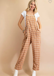 Camel Plaid Overalls