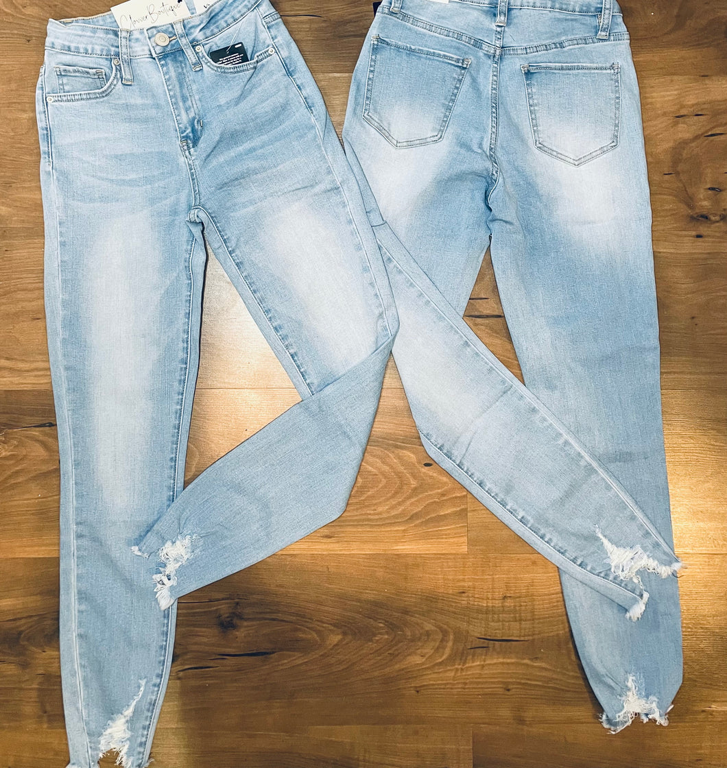 Light Wash Destroyed Ankle Jeans